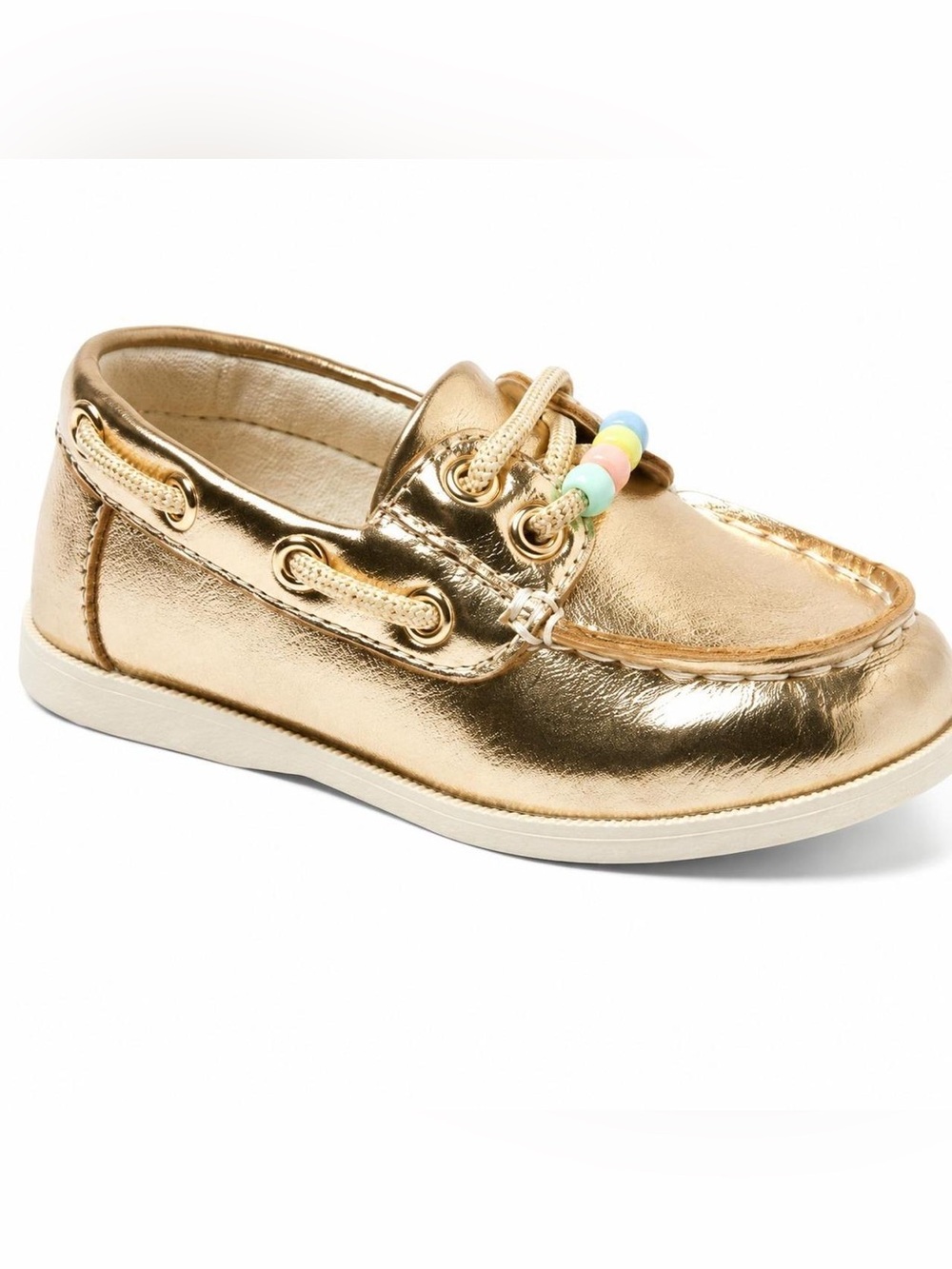 NWT Girls Cat & Jack Metallic Gold Boat Shoe Bead Detail Sz 11